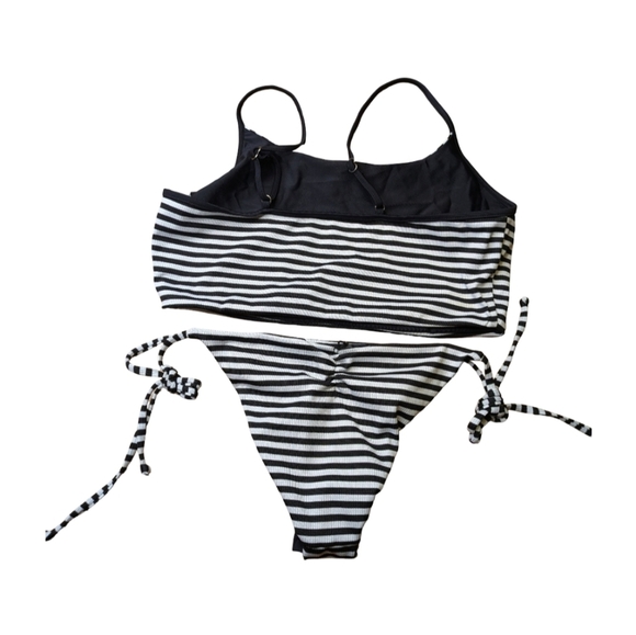 Quintsoul Reversible Striped Ribbed Cami & Low Rise Side Tie Bottoms Bikini NWOT - Picture 5 of 10